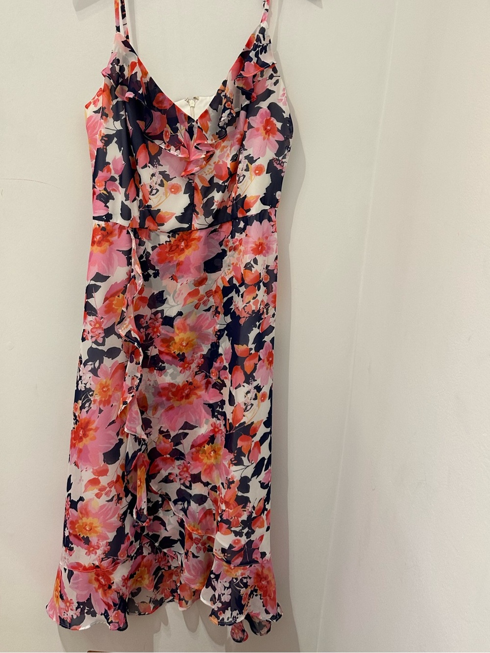 Kensie Pink Coral & Navy/Whote Floral Ruffle Slip Dress